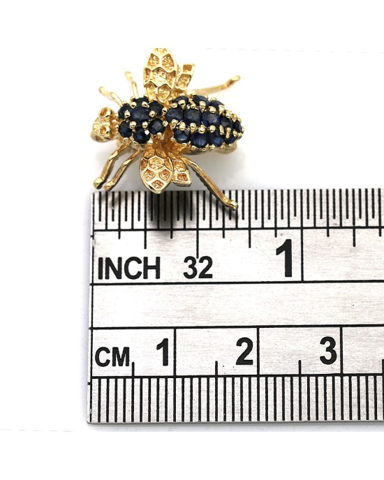 Blue Sapphire Bee Pin in Yellow Gold